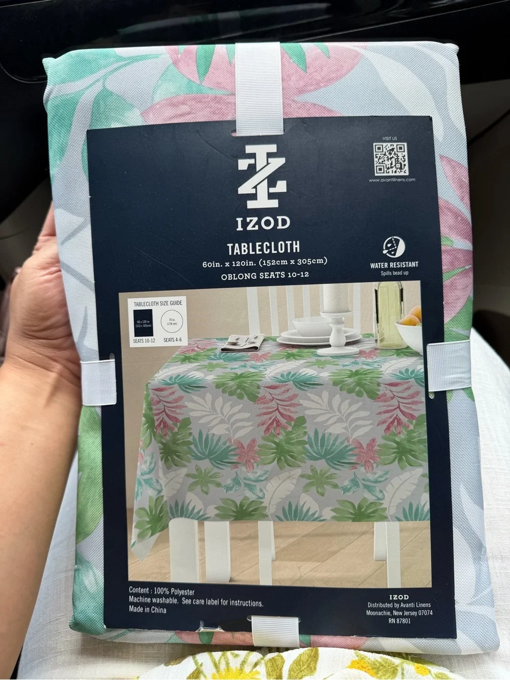 Izod Pink and Green Tropical Leaf Tablecloth